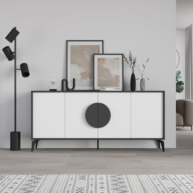 Mourah Home Gora Console - Modern Sideboard With 4 Doors - Storage Cabinet For Living Room, Office, Lounge, Dining Room, Kitchen, Hallway - 35.6X82X180 Cm - Grey- White- 2 Years Warranty - Image 2